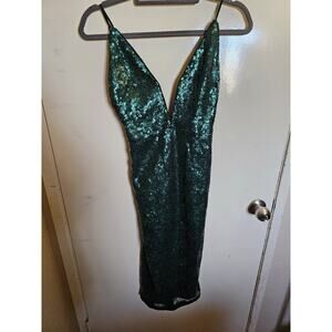 Michael Costello Emerald Sequin Midi Dress